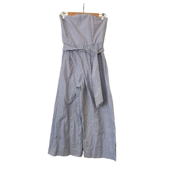 Club Monaco Cotton Blend Stripe and Speckle Wide Leg Strapless Jumpsuit • Size 2 - Picture 2 of 4